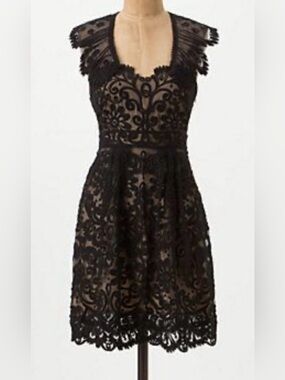 Vintage Anthropologie Yoana Baraschi Black Lace Midi Dress